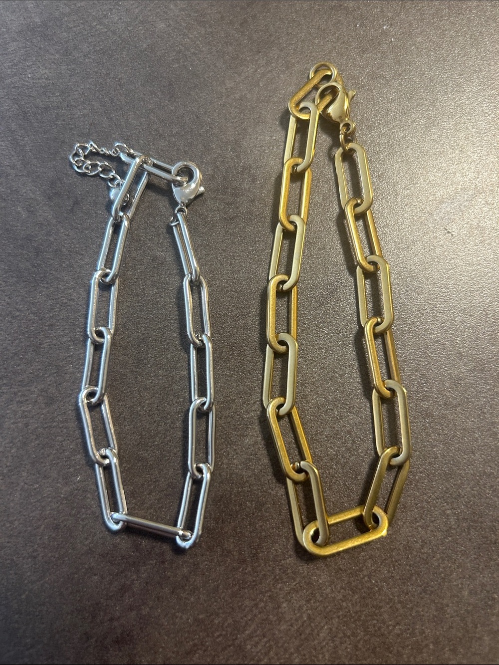 1-Gold 1-Silver Small / Paperclip Chain Bracelets / Costume Jewelry